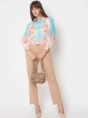 Madame Alex Waist Belt Detail Solid Beige Trousers MoistureWicking Fabric OversizedFit