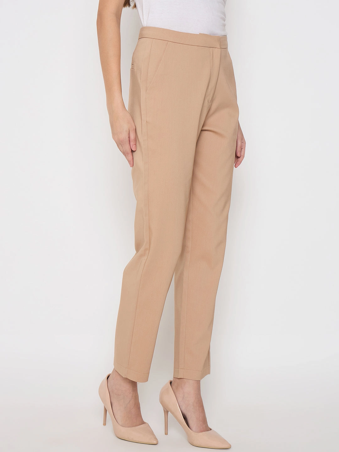 Cool Weather Madame Alex Waist Belt Detail Solid Beige Trousers