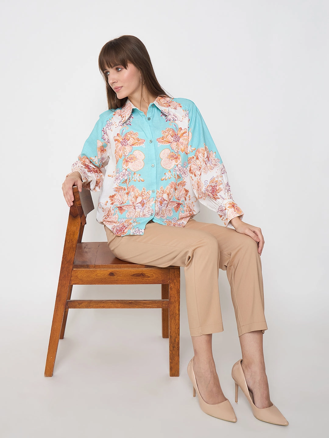 Madame Alex Waist Belt Detail Solid Beige Trousers StretchFit Stretch Waistband Design