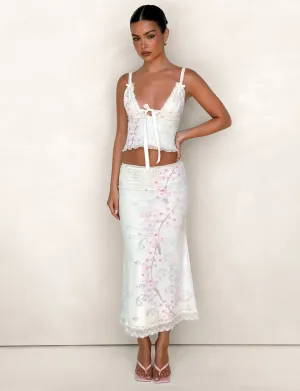 LONIE MIDI SKIRT - NEUTRAL : FLORAL : WASHED CHERRY BLOSSOM Breezy Look flared silhouette