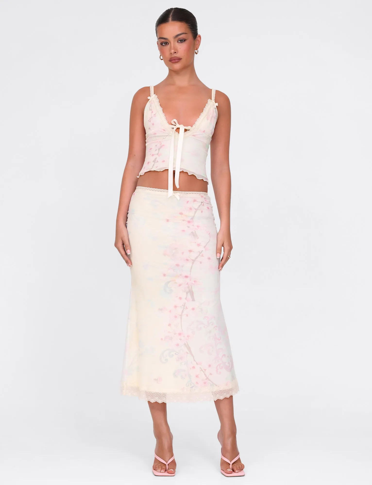 Outfit Moodset LONIE MIDI SKIRT - NEUTRAL : FLORAL : WASHED CHERRY BLOSSOM