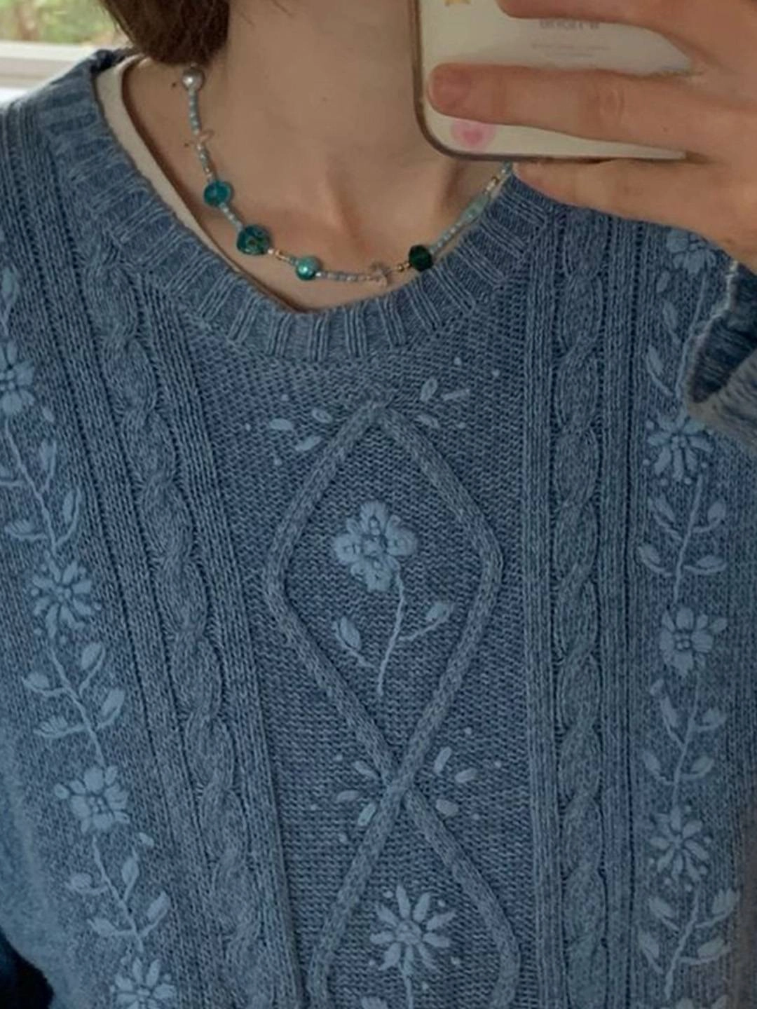 Kaliyah Round Neck Blue Sweater Polo Neckline