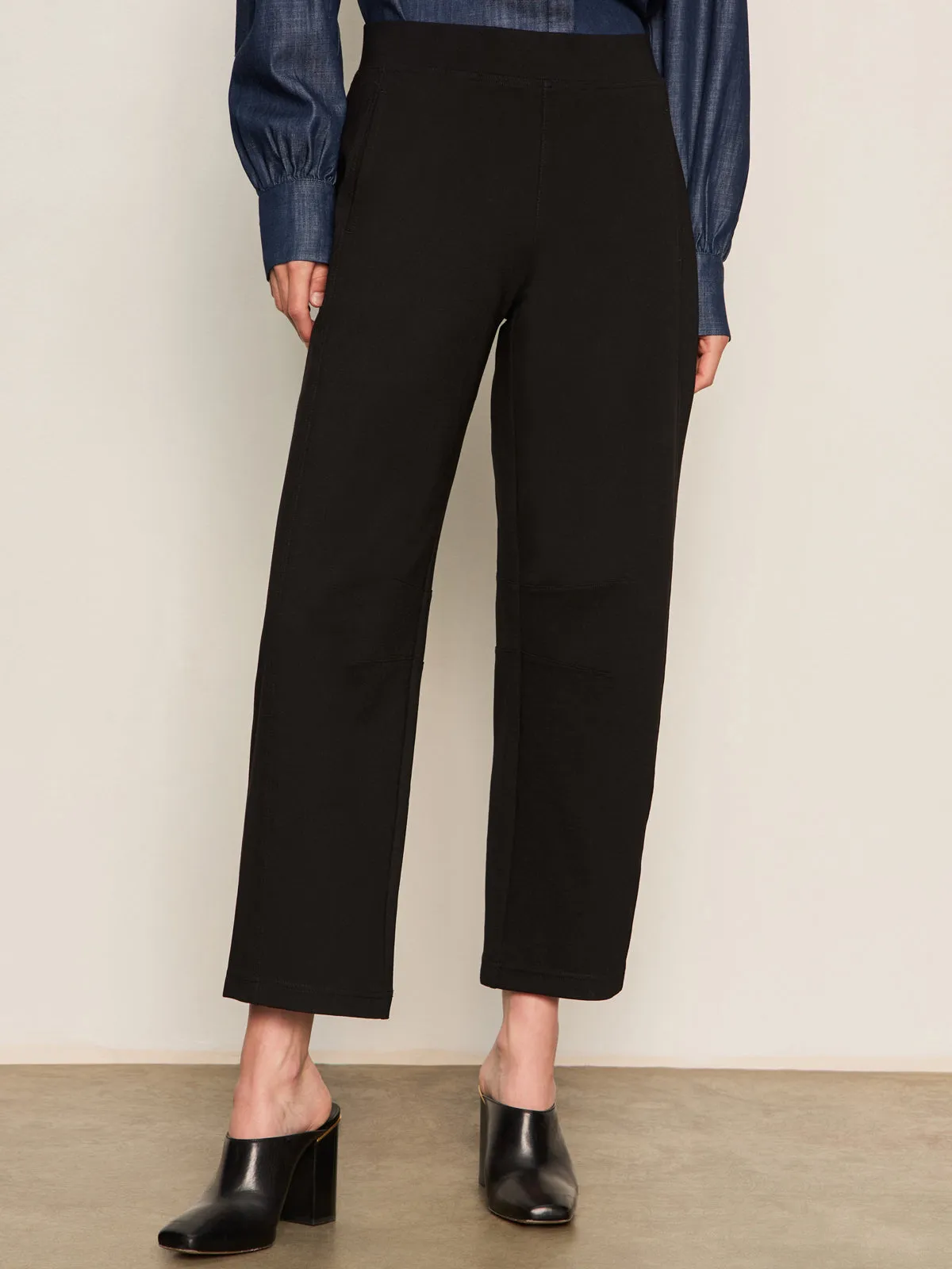 Ponte Barrel Trouser Black Linen blend