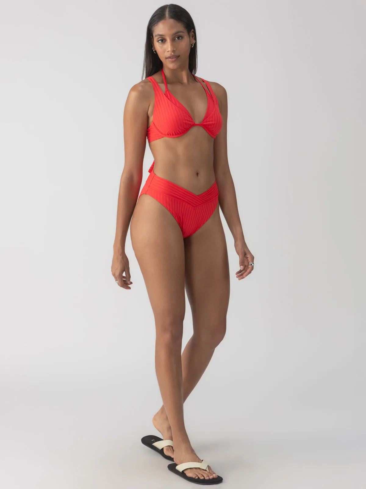 Refresh Rib Double Layer Underwire Bikini Top Mars Red Flexible Neckline