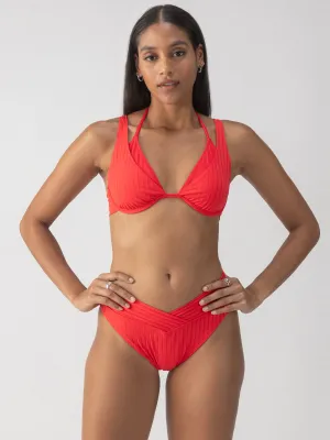 Refresh Rib Double Layer Underwire Bikini Top Mars Red Street Style