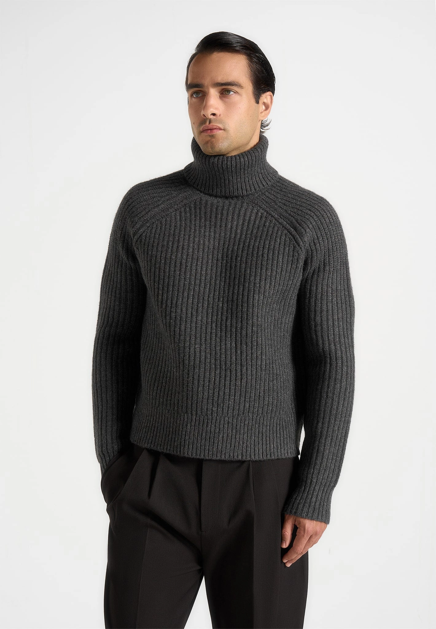 Rudy - Roll Neck Chunky Knit Jumper - Grey MoistureWicking Texture Daily Layer