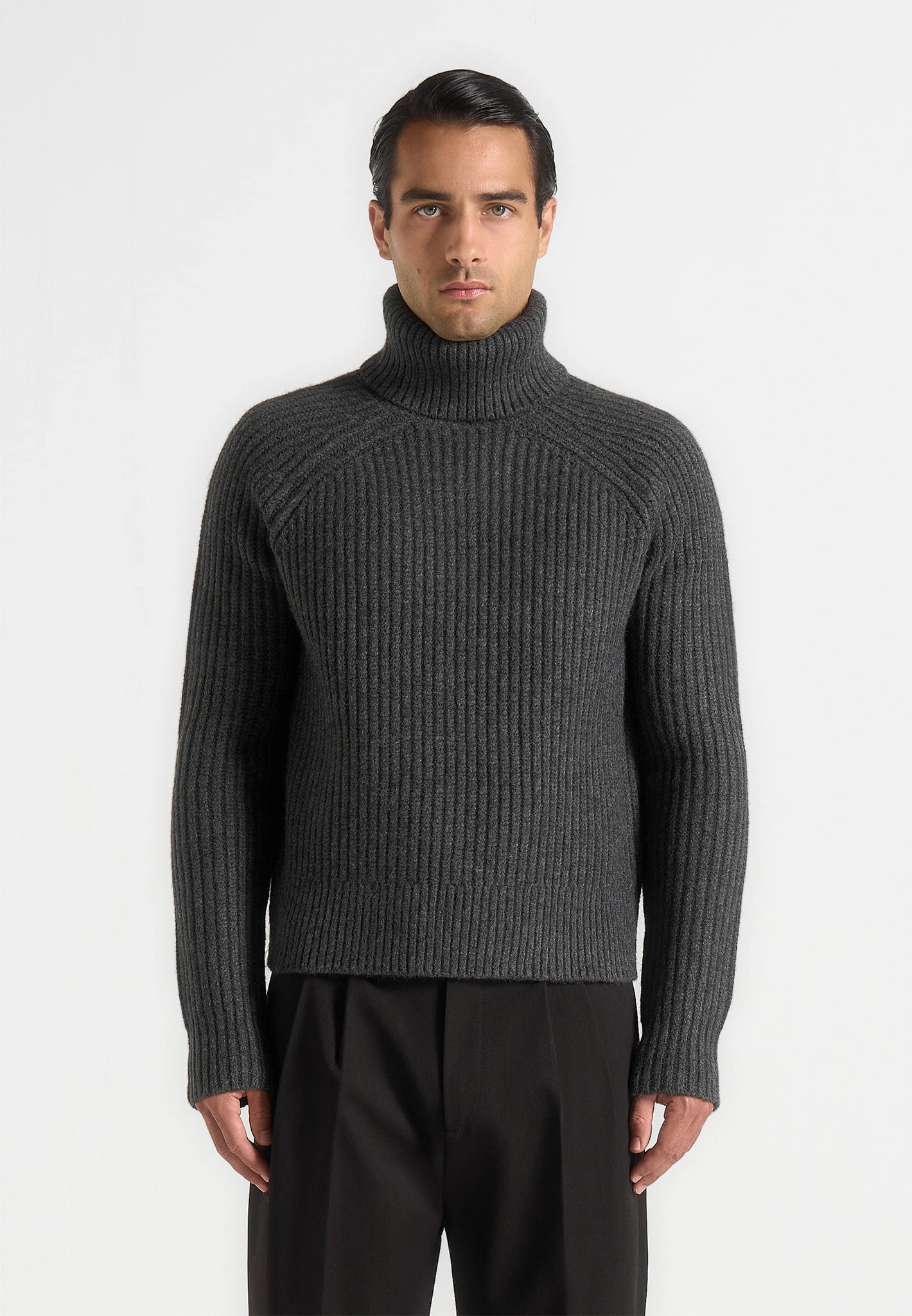 Rudy - Roll Neck Chunky Knit Jumper - Grey Grab And Go Simple Aesthetic
