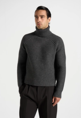 Rudy - Roll Neck Chunky Knit Jumper - Grey MoistureWicking Texture Daily Layer
