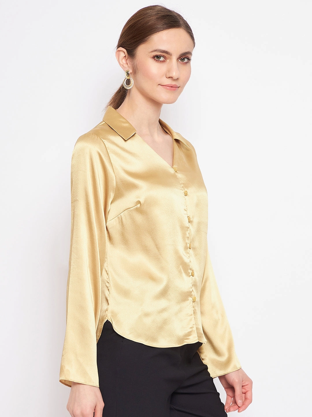 Seamless construction Edgy Fashion Madame Mustard Satin Shirt