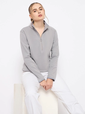 sock accents Madame Polar Fleece Half-Zipper Grey Sweatshirt