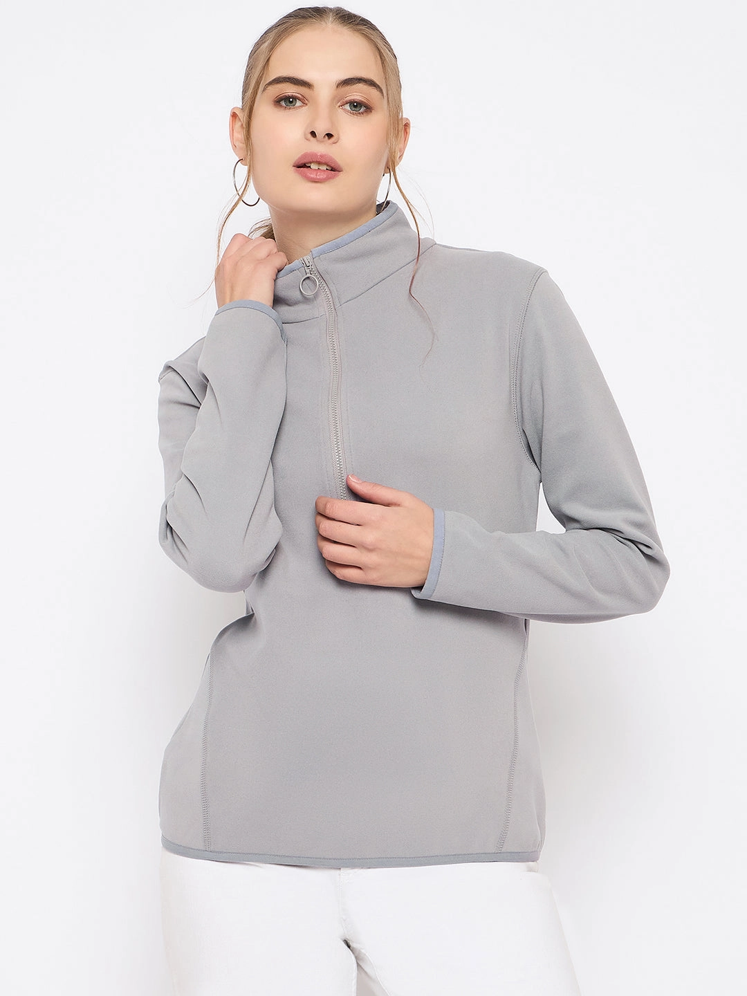 Madame Polar Fleece Half-Zipper Grey Sweatshirt product low end affordability product launch