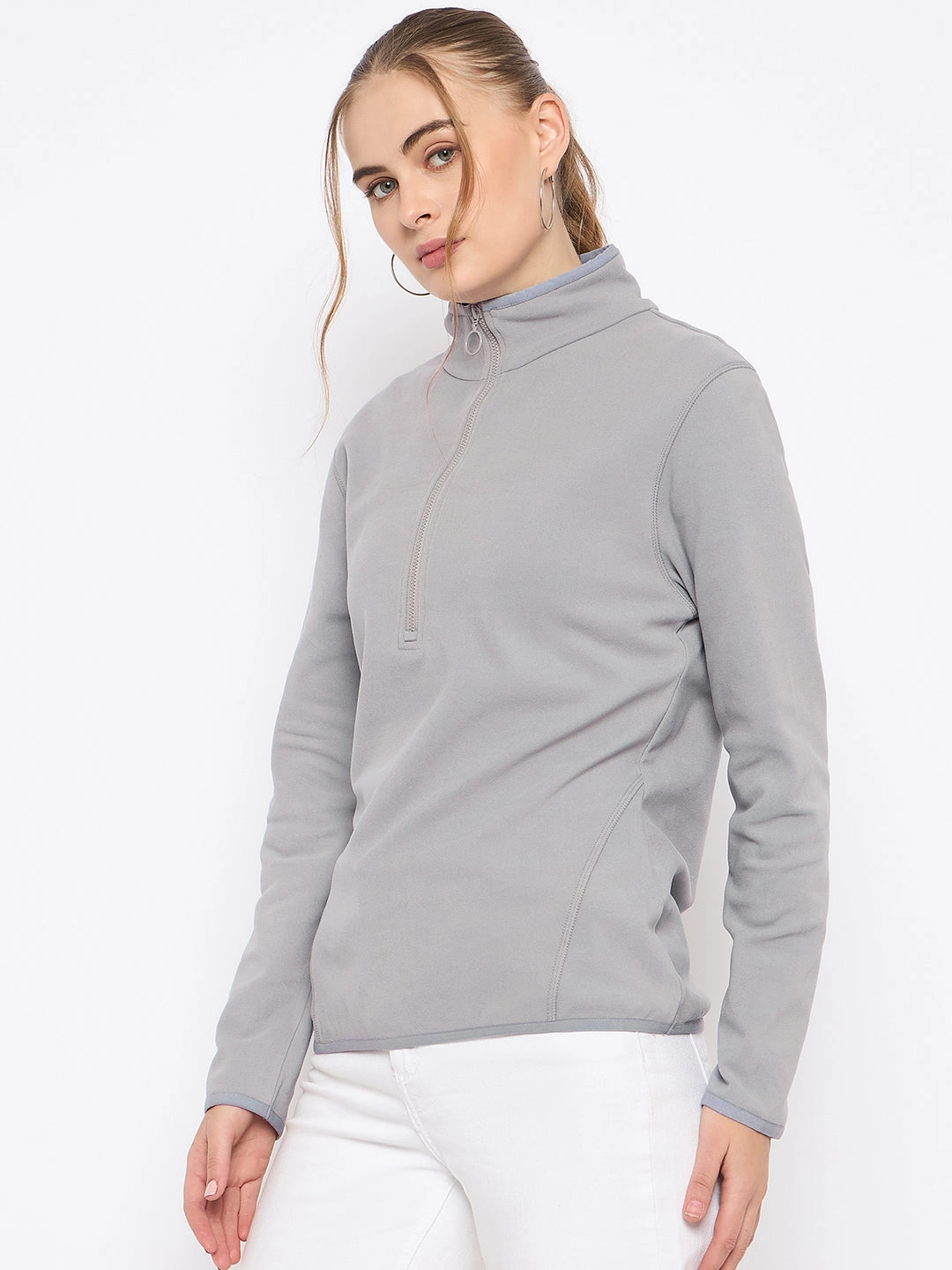 jersey Madame Polar Fleece Half-Zipper Grey Sweatshirt