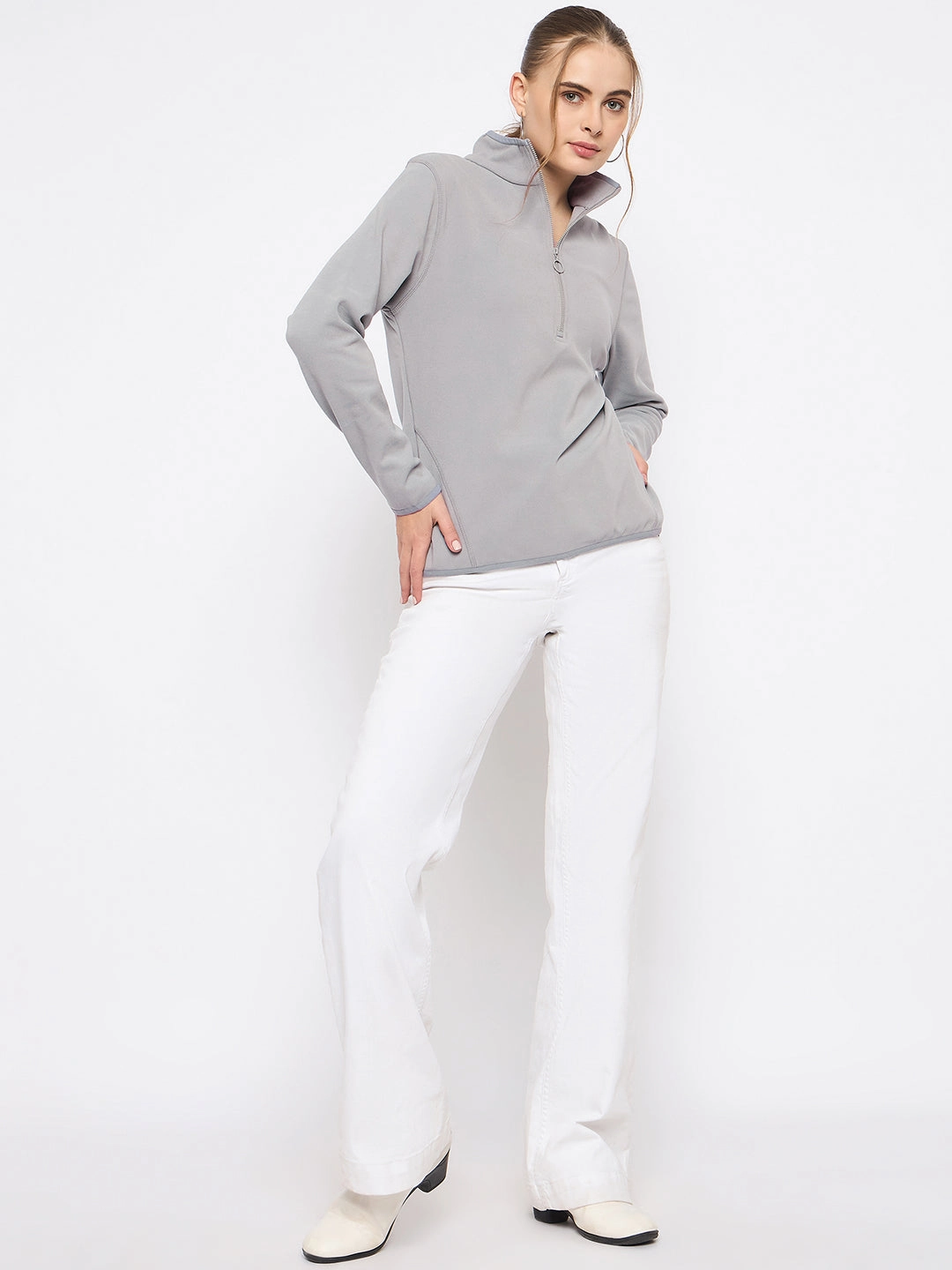 Madame Polar Fleece Half-Zipper Grey Sweatshirt Core Sporty