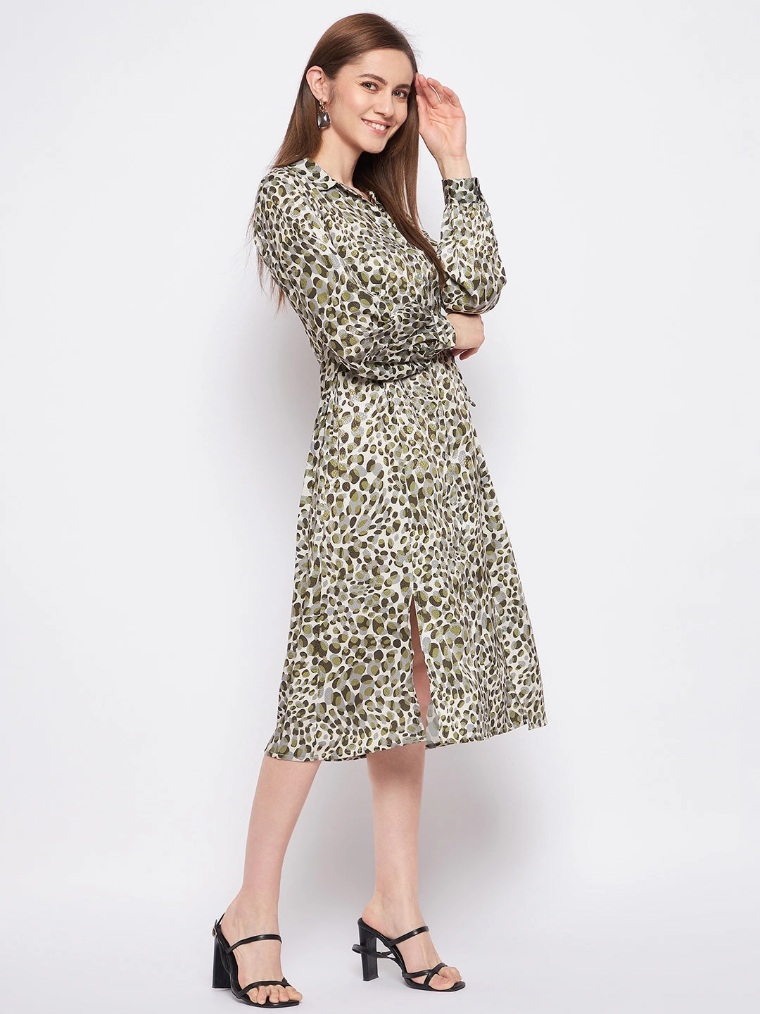 Dressy Yet Comfortable HypoallergenicFiber Madame Olive Animal Print Shirt Dress