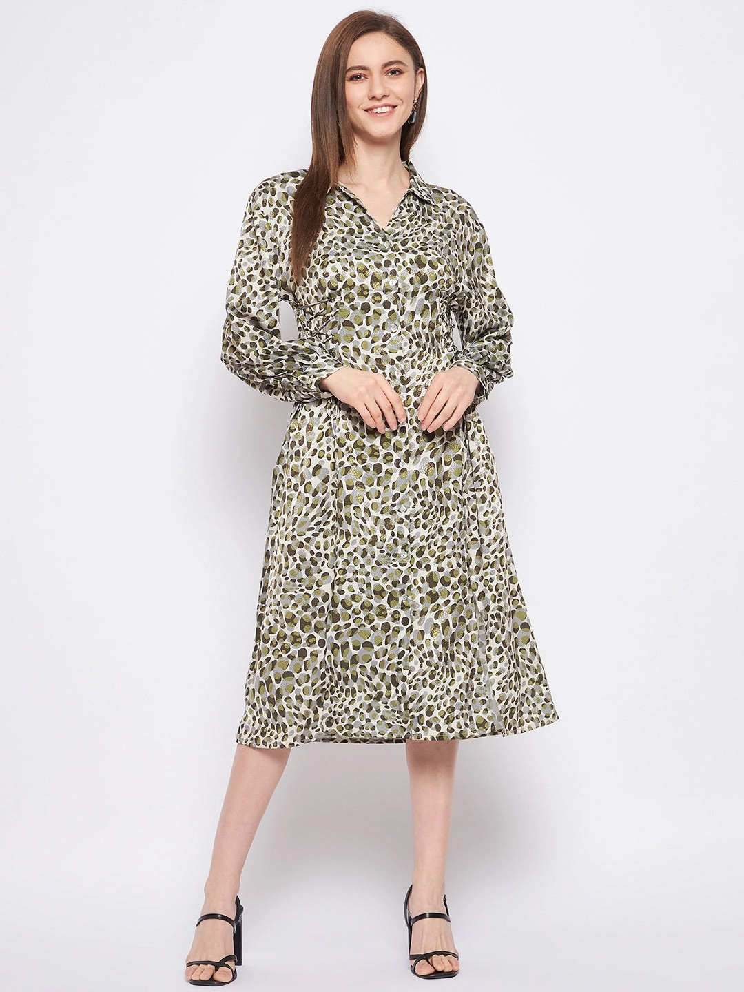 Madame Olive Animal Print Shirt Dress Special-Edition Effortless Touch
