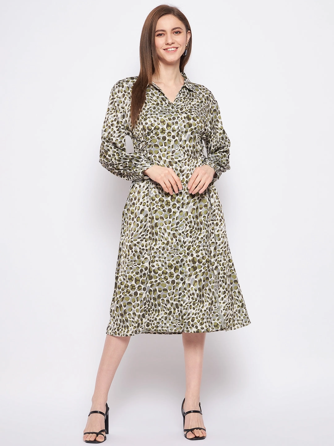 Madame Olive Animal Print Shirt Dress Clean Drape