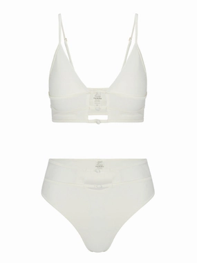 Textured Fabric Finish Tropez High-Waisted Bikini Bottom | Ivory