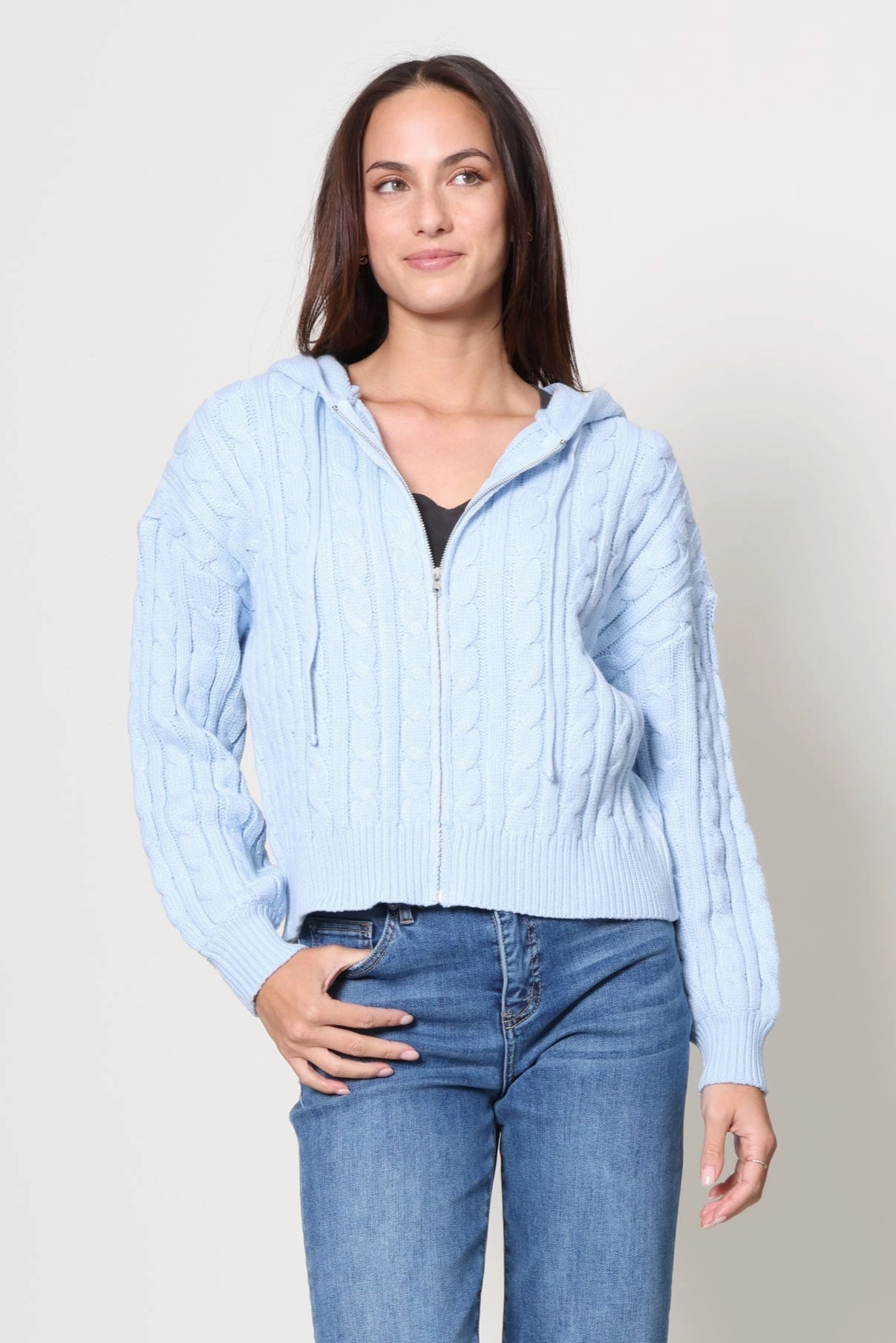 Chalet Cable Zip Up Sweater Chic Warmth Office Warmth