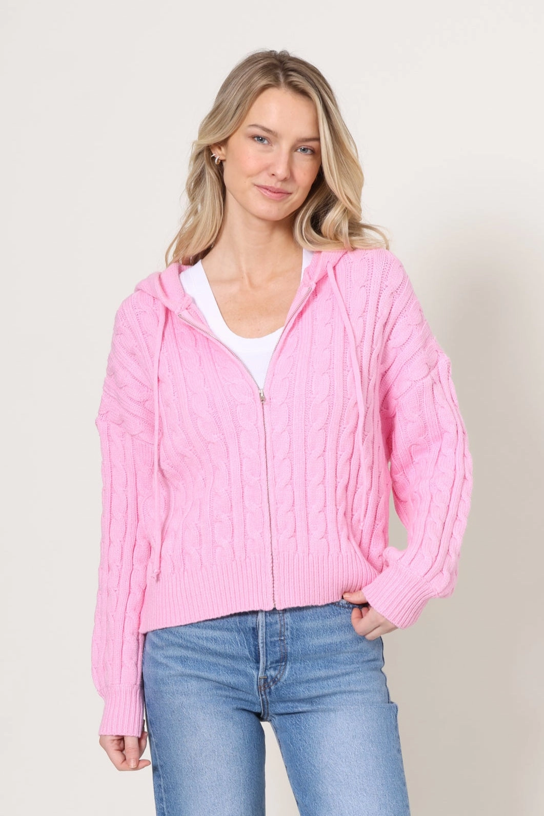 Chalet Cable Zip Up Sweater Heat Retention Lining YarnDyed Stripes