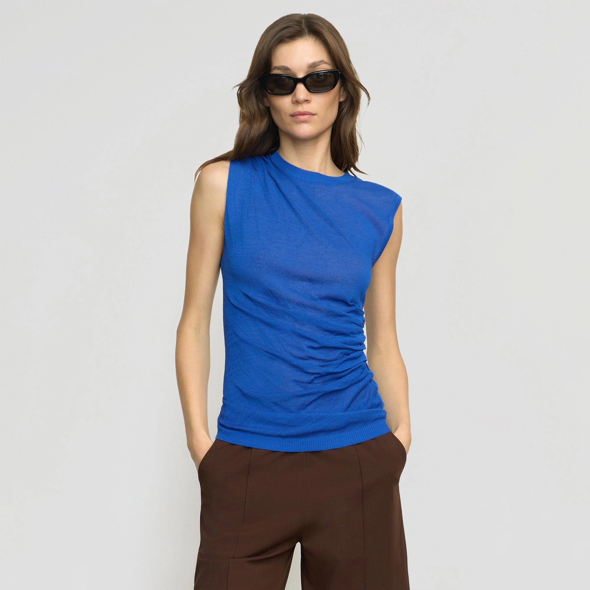 Sporty Cardigan Mikey Semi-Sheer Asymmetric-Ruched Top