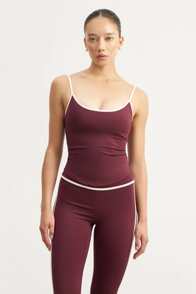 Base Contrast Trim Cami Top - Merlot/Tofu All Weather Performance Fabric Roll Up Sleeve Design
