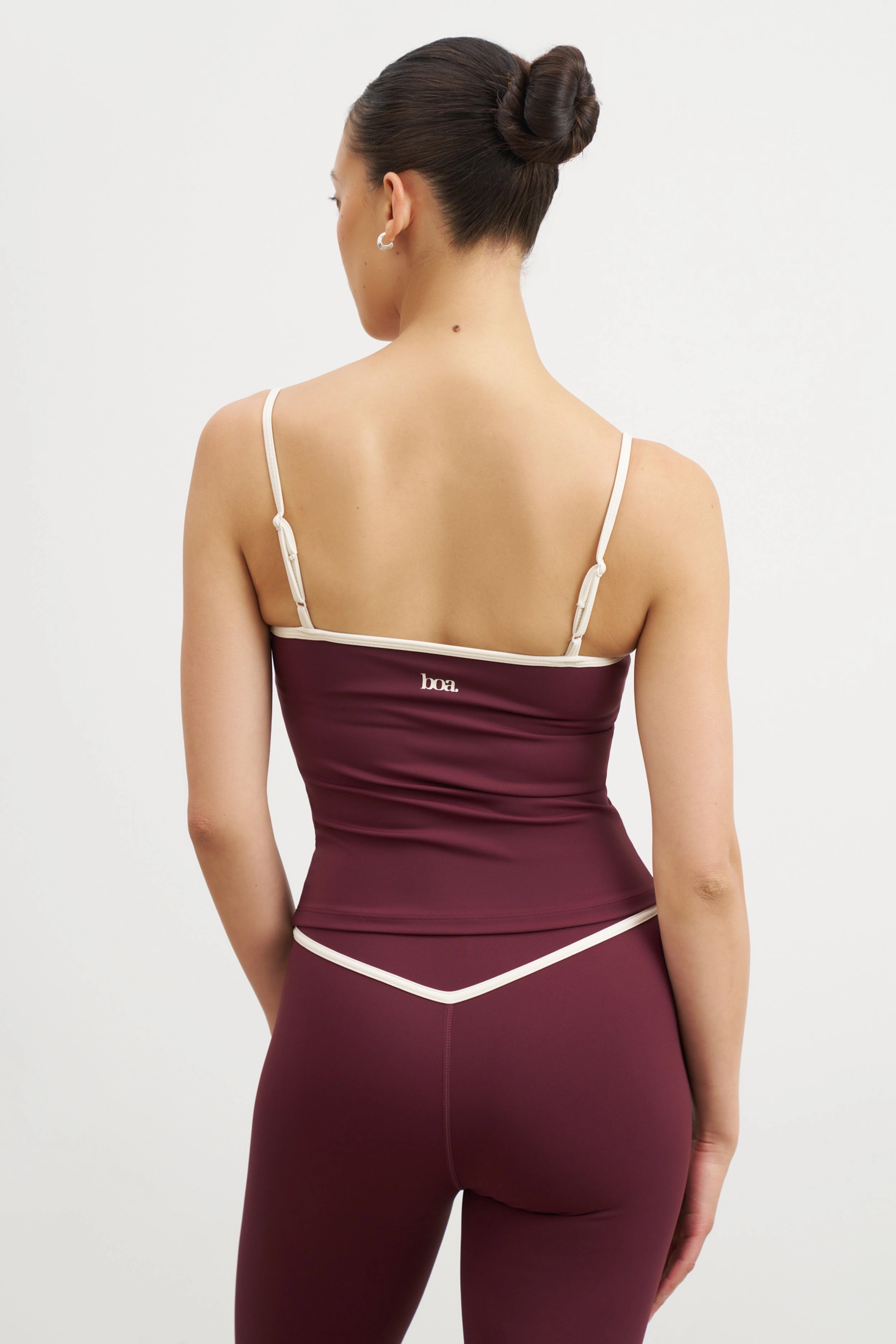 Compact Stitching Breathable3DKnit Base Contrast Trim Cami Top - Merlot/Tofu