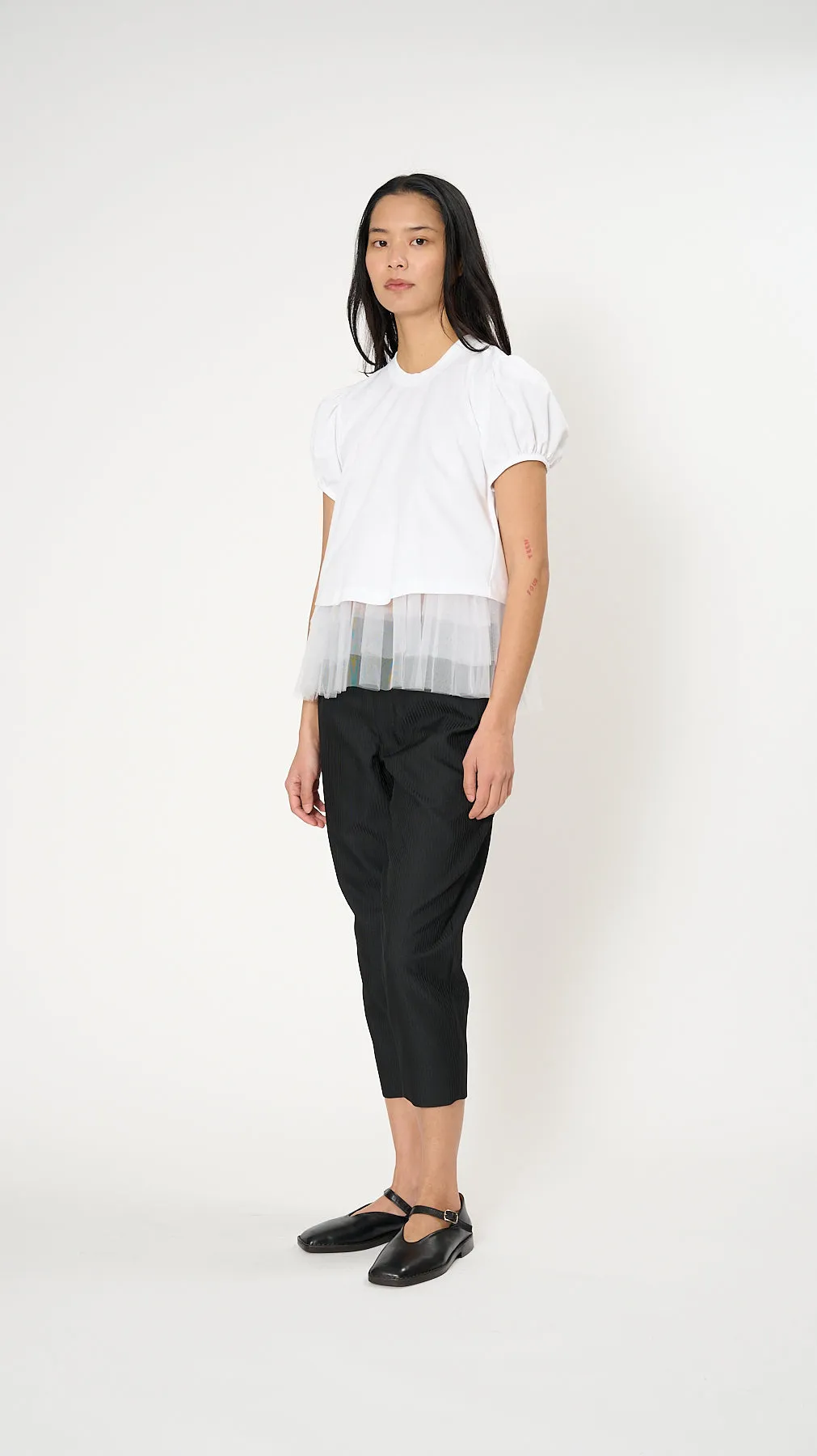 Tulle Layered T-Shirt in White
