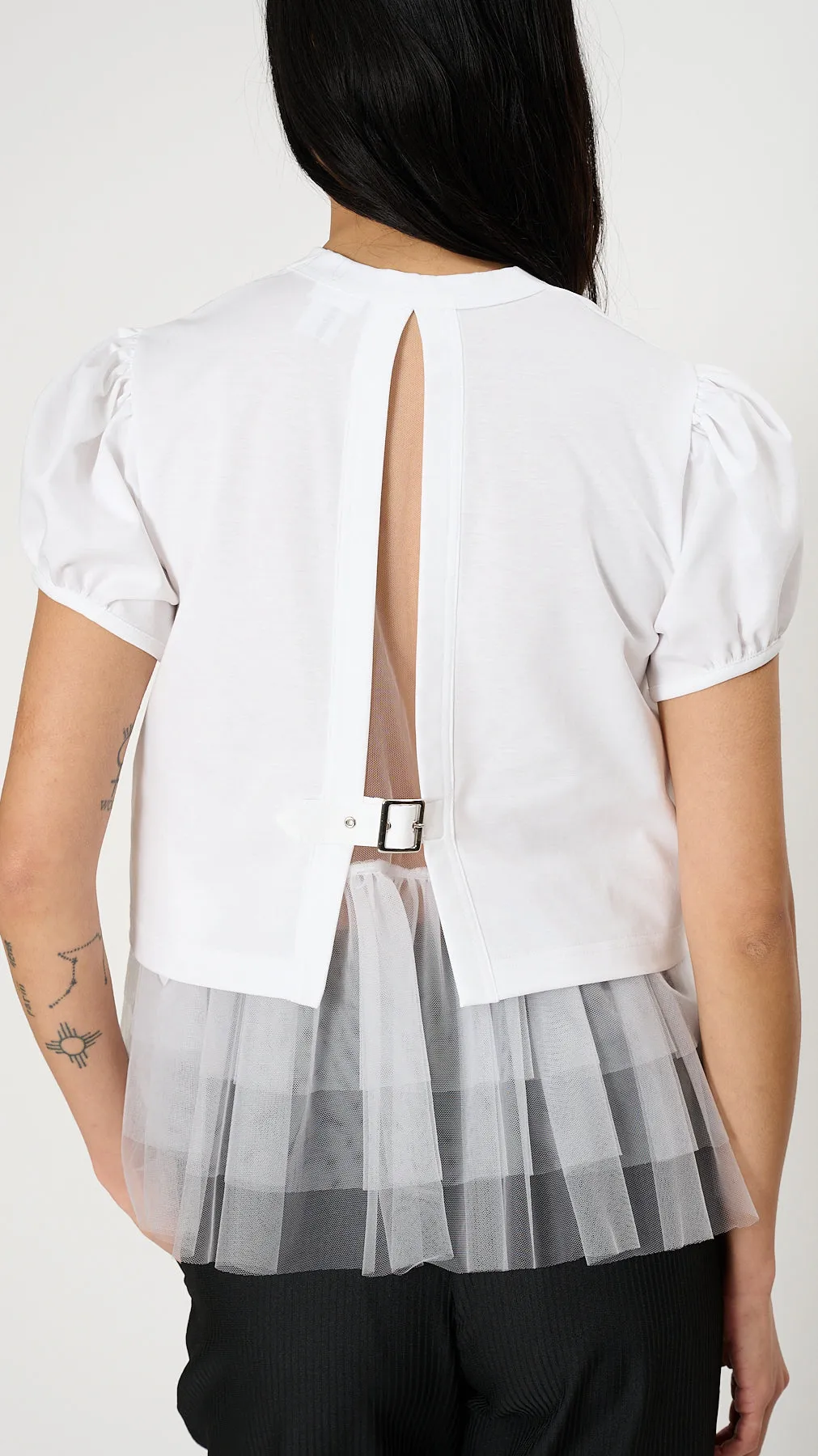 Tulle Layered T-Shirt in White