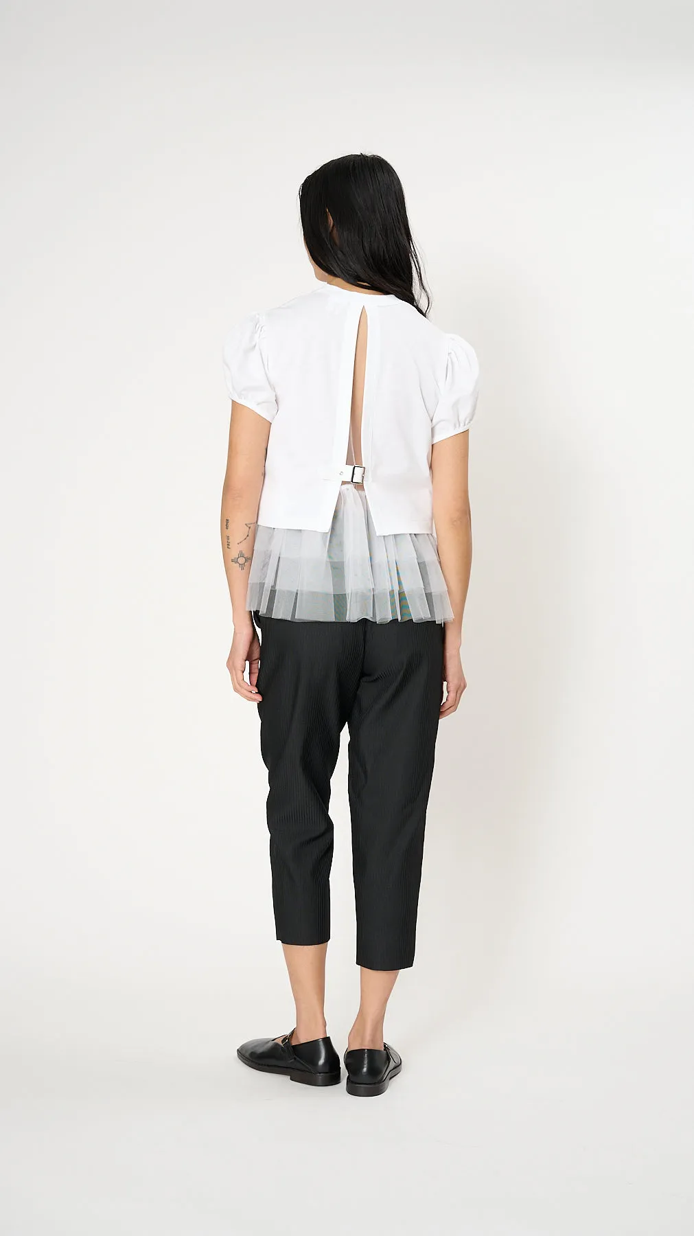 Tulle Layered T-Shirt in White