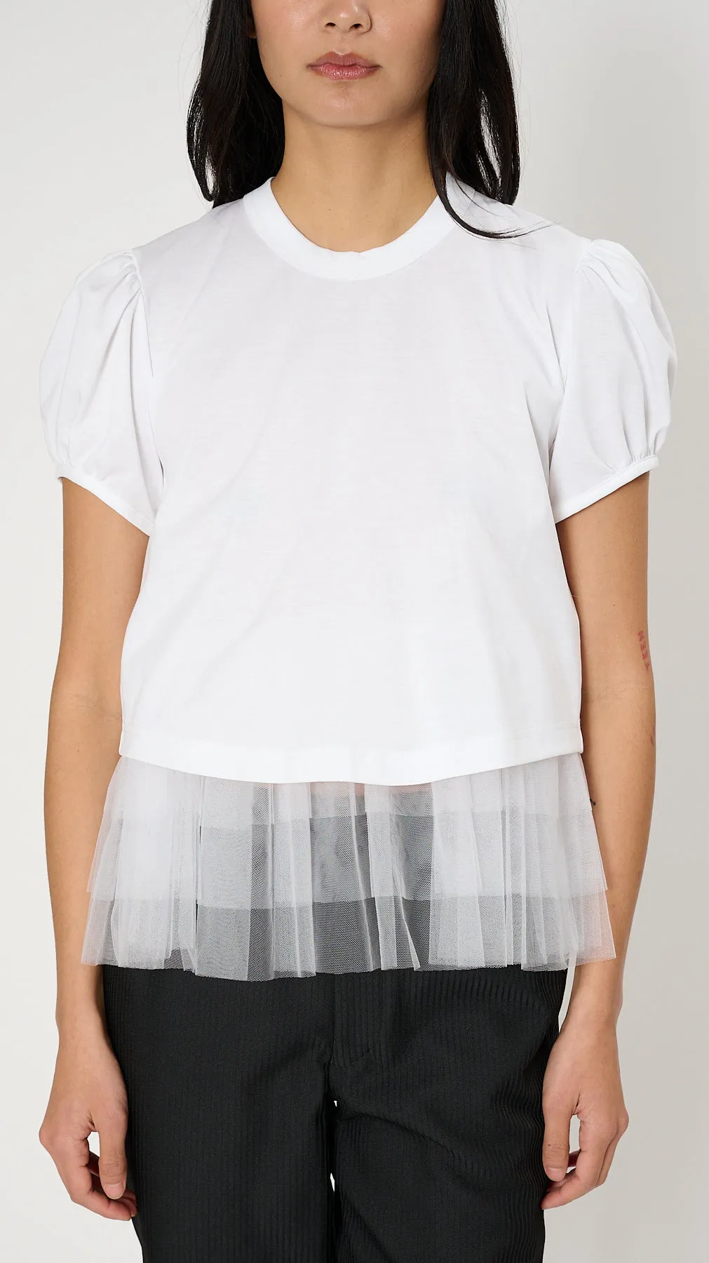 Tulle Layered T-Shirt in White