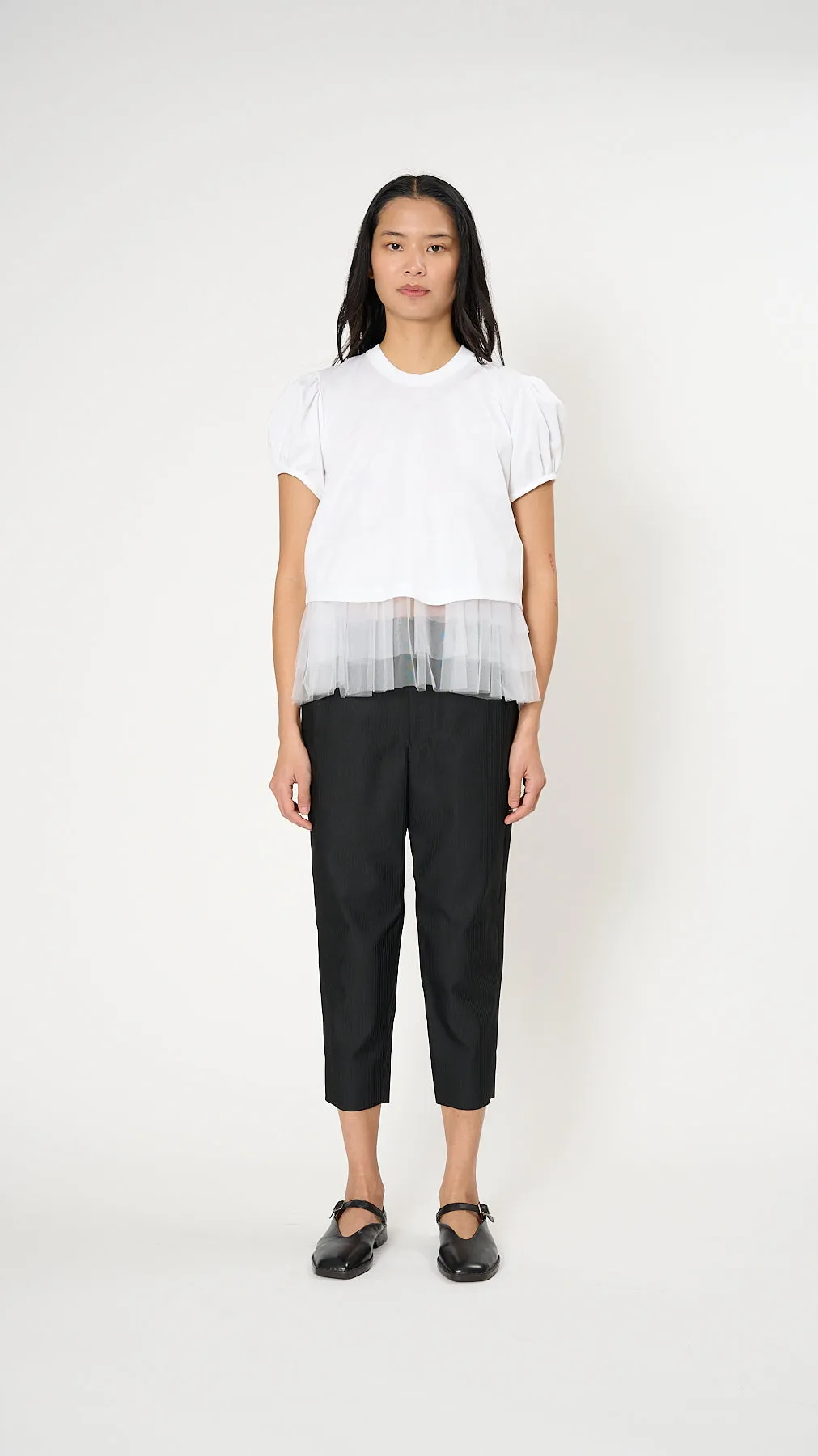 Tulle Layered T-Shirt in White