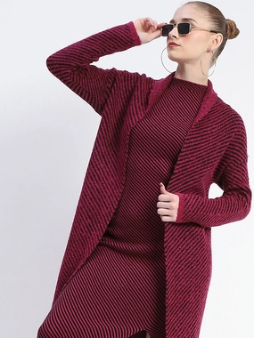 Eco-Lining Madame Diagonal Stripe Magenta Shrug And Midi Dress Co-Ord Set