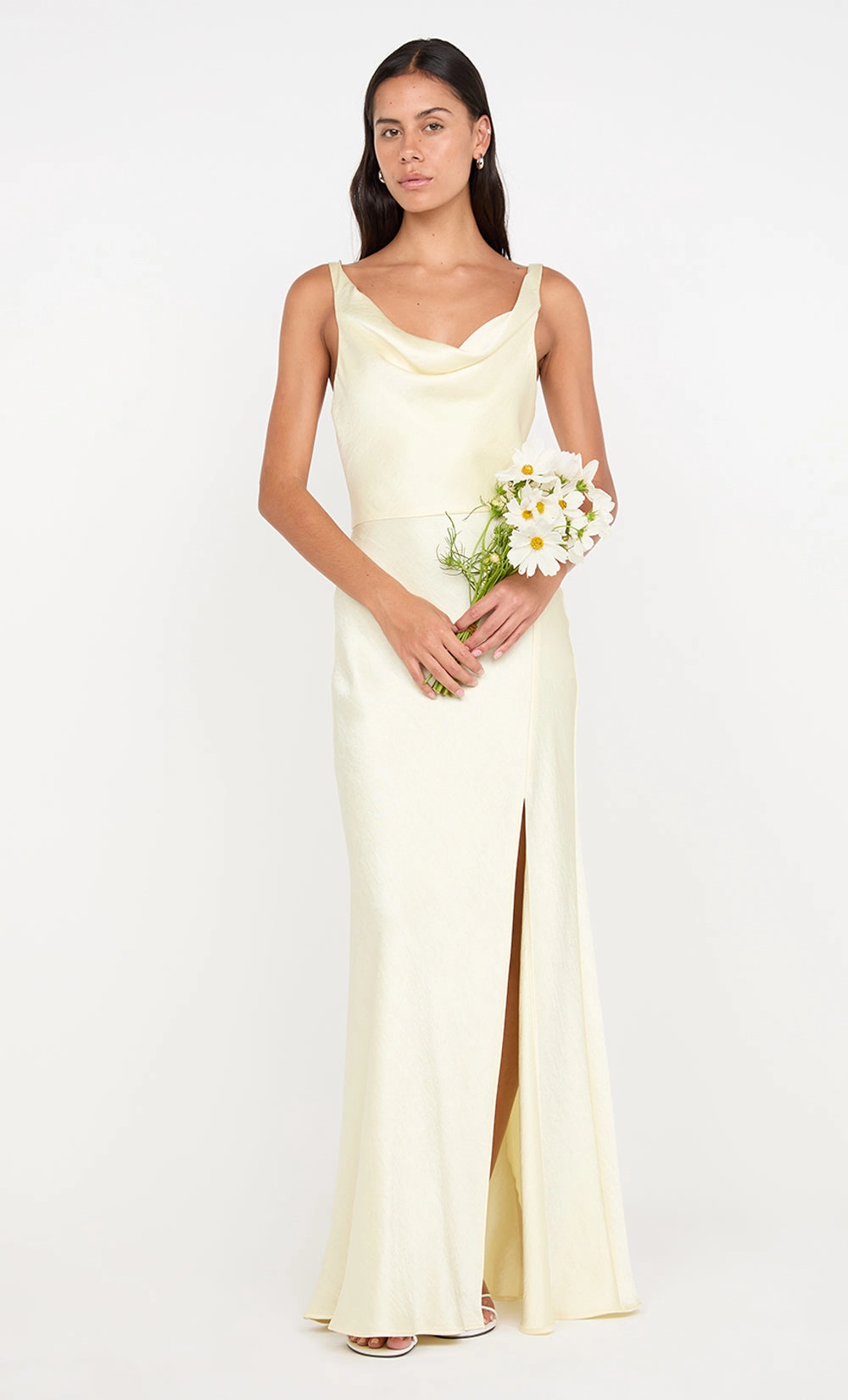 Empire-Waist Easy Match AUSTEN COWL NECK MAXI DRESS - ICE YELLOW