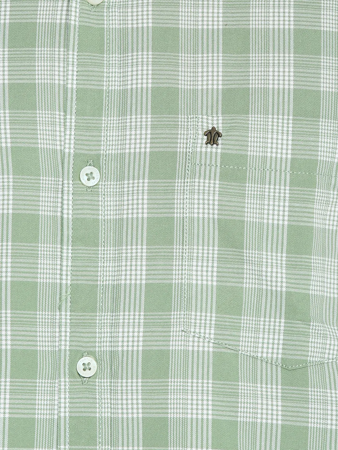 Turtle Men Cotton Light Green Slim Fit Checkered Shirts