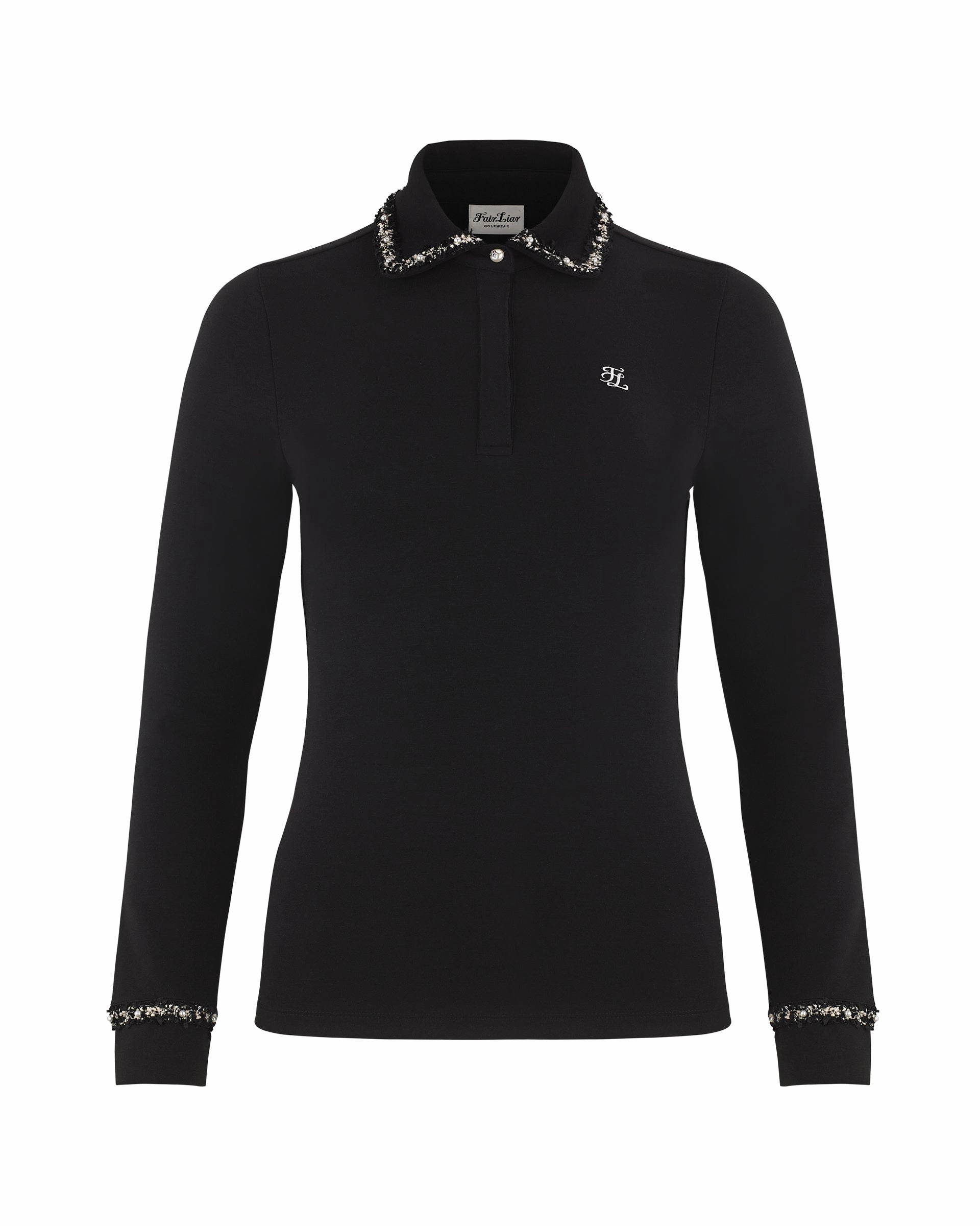 FoldableFeature Tweed color scheme collar T-shirt - Black