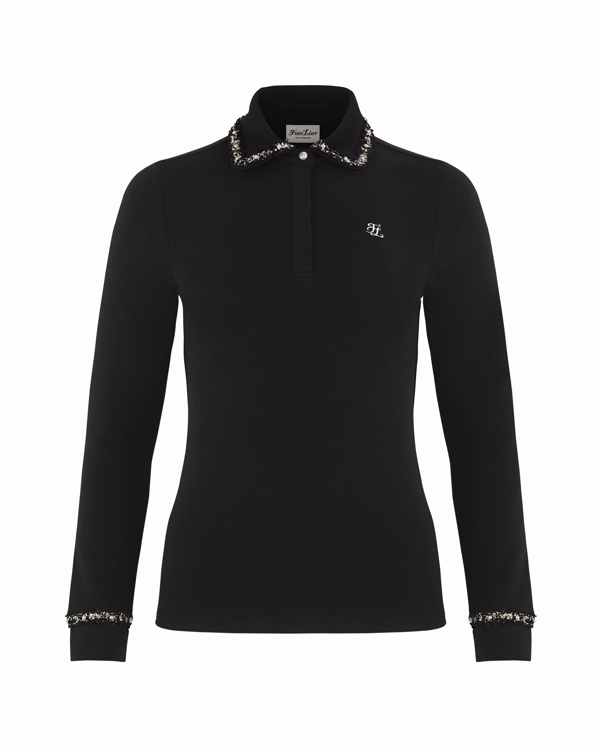 HighElasticity Tweed color scheme collar T-shirt - Black