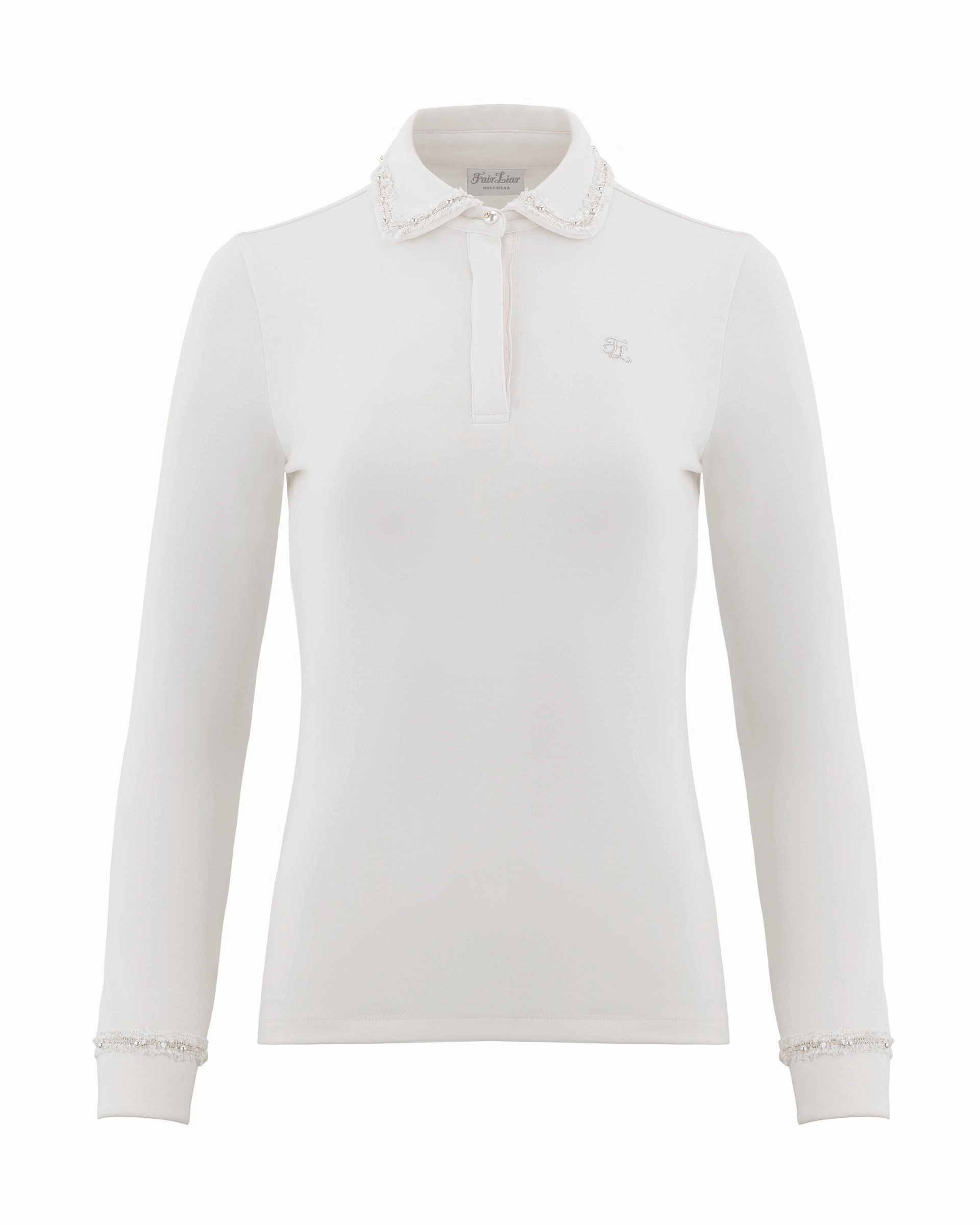 Sweat Absorbing Lining Tweed color scheme collar T-shirt - Cream