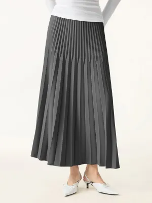 Twirl Pleated A-line Midi Skirt Minimal Waist