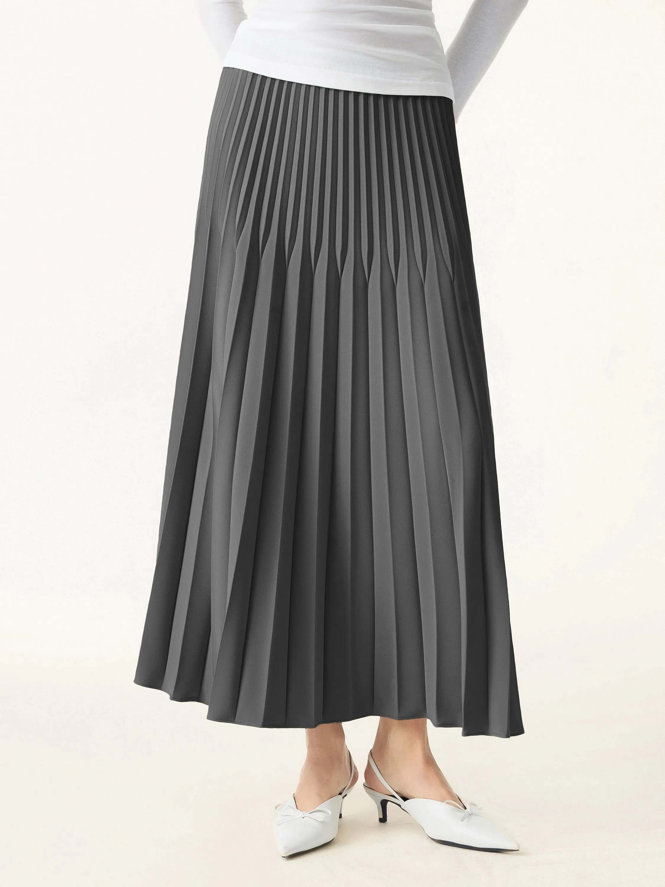 Performance Comfort Casual Essentials Twirl Pleated A-line Midi Skirt