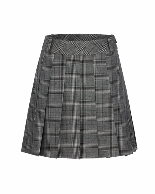High Waist Mid Pleated Flare Checkered Skirt