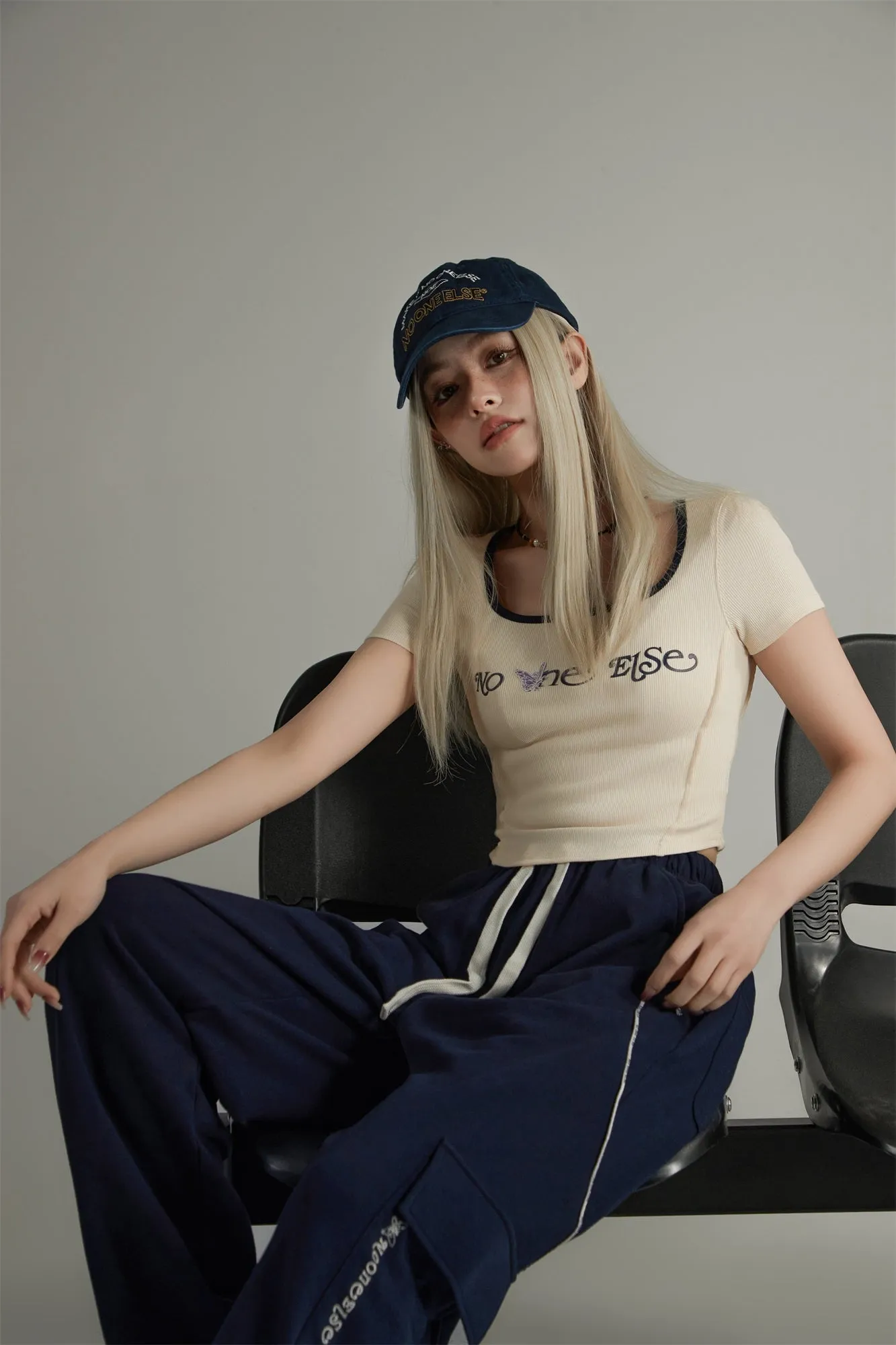 U-Neck Butterfly Cropped T-Shirt