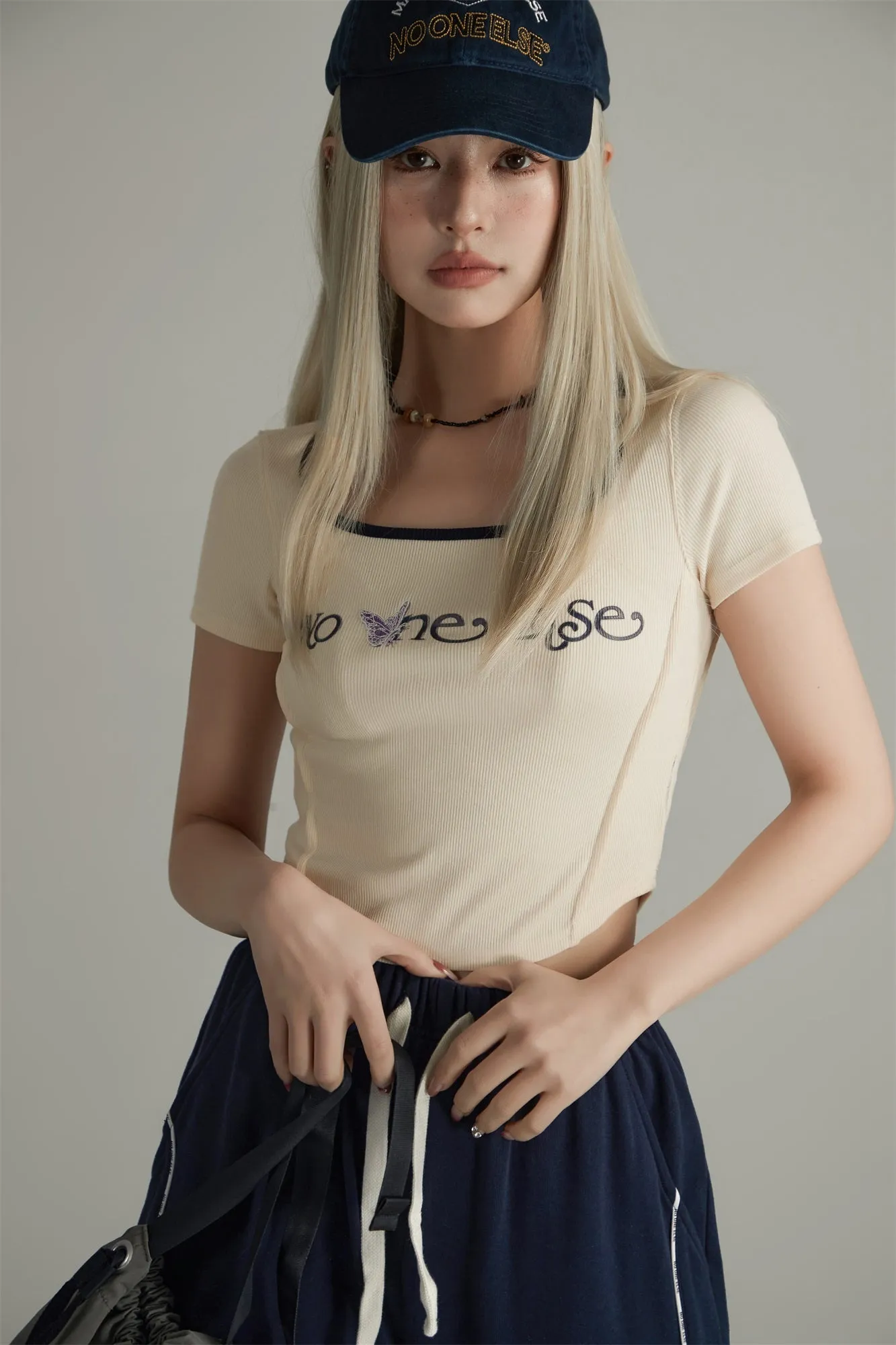 U-Neck Butterfly Cropped T-Shirt