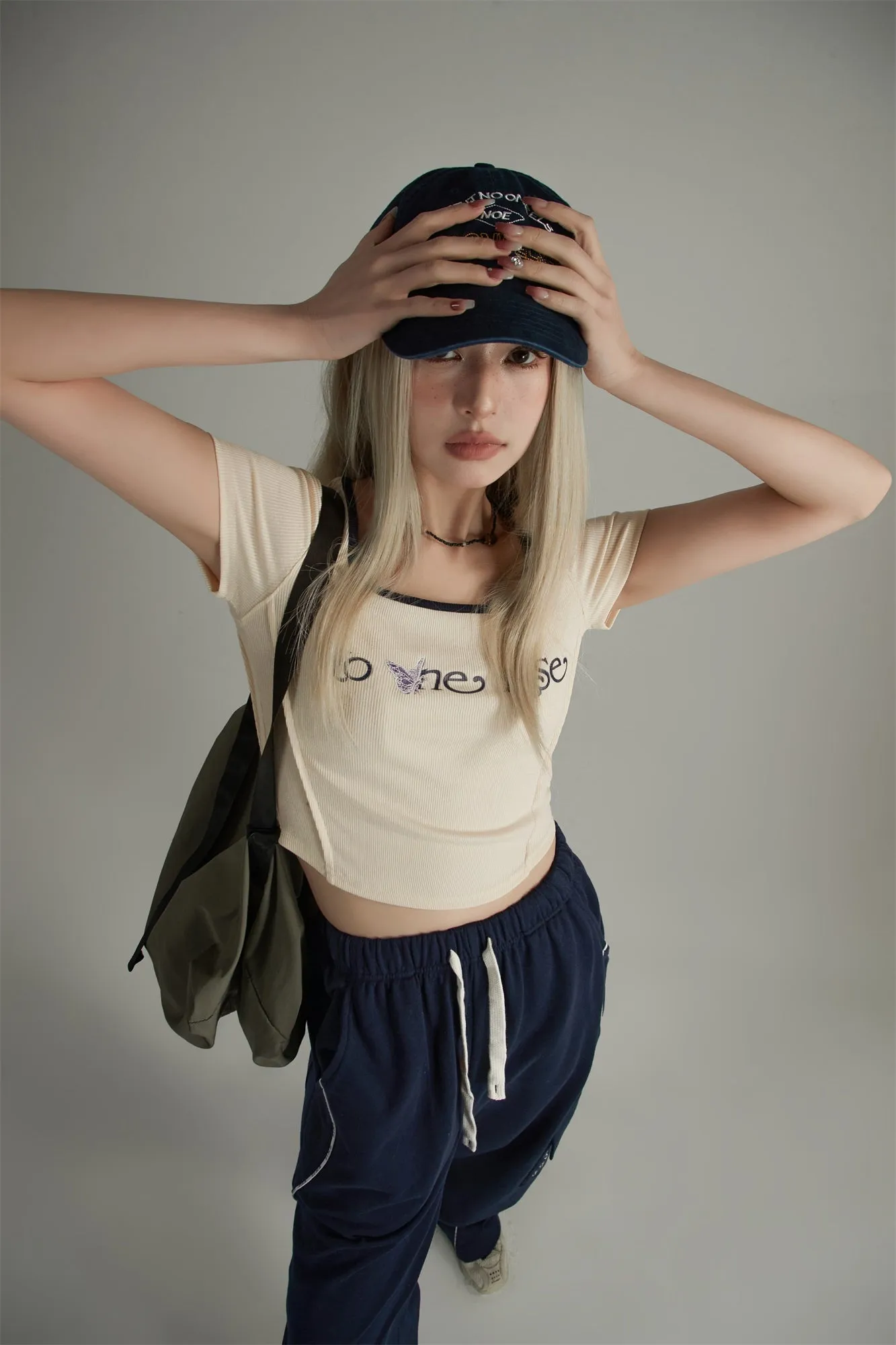 U-Neck Butterfly Cropped T-Shirt