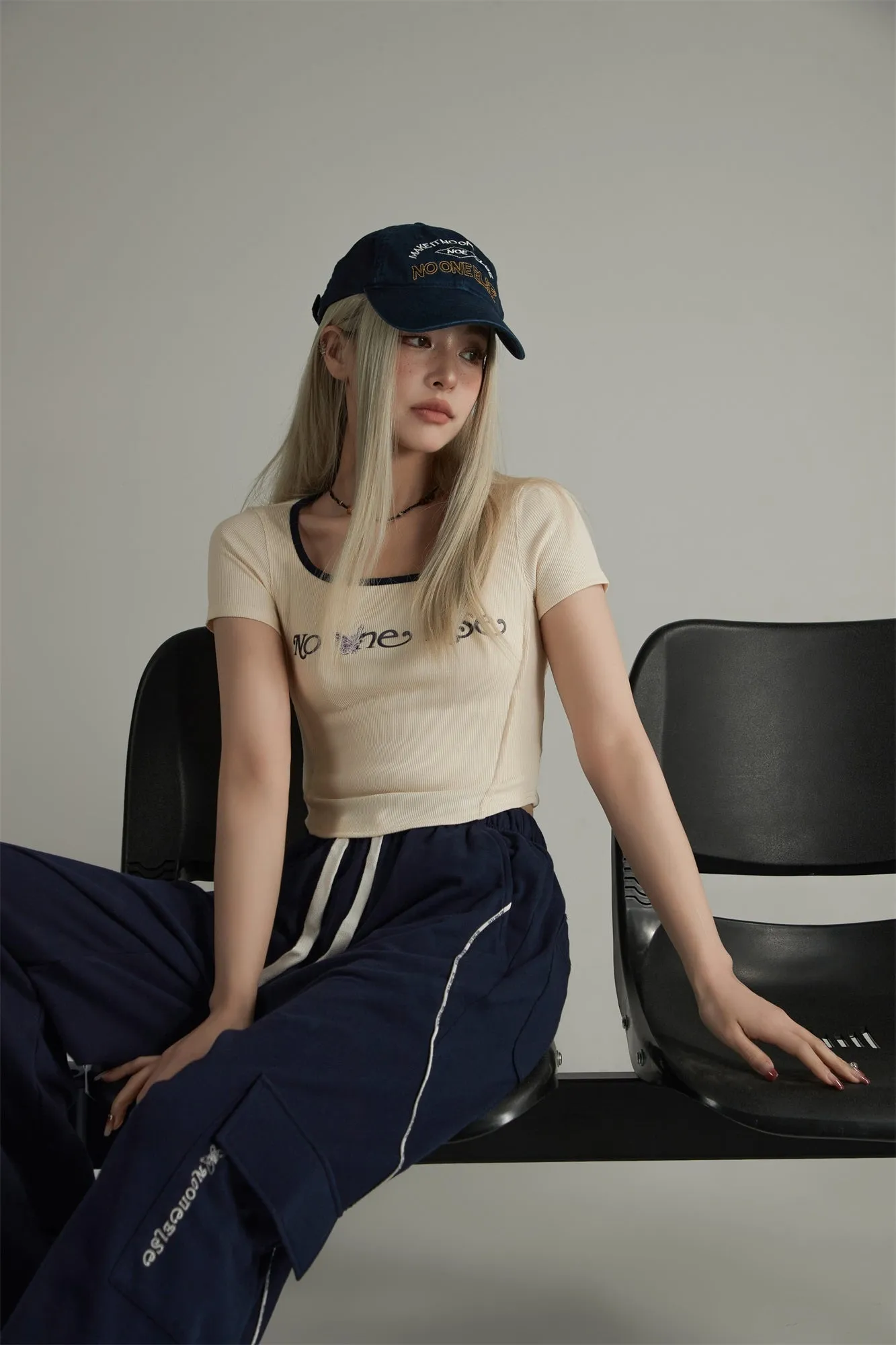 U-Neck Butterfly Cropped T-Shirt