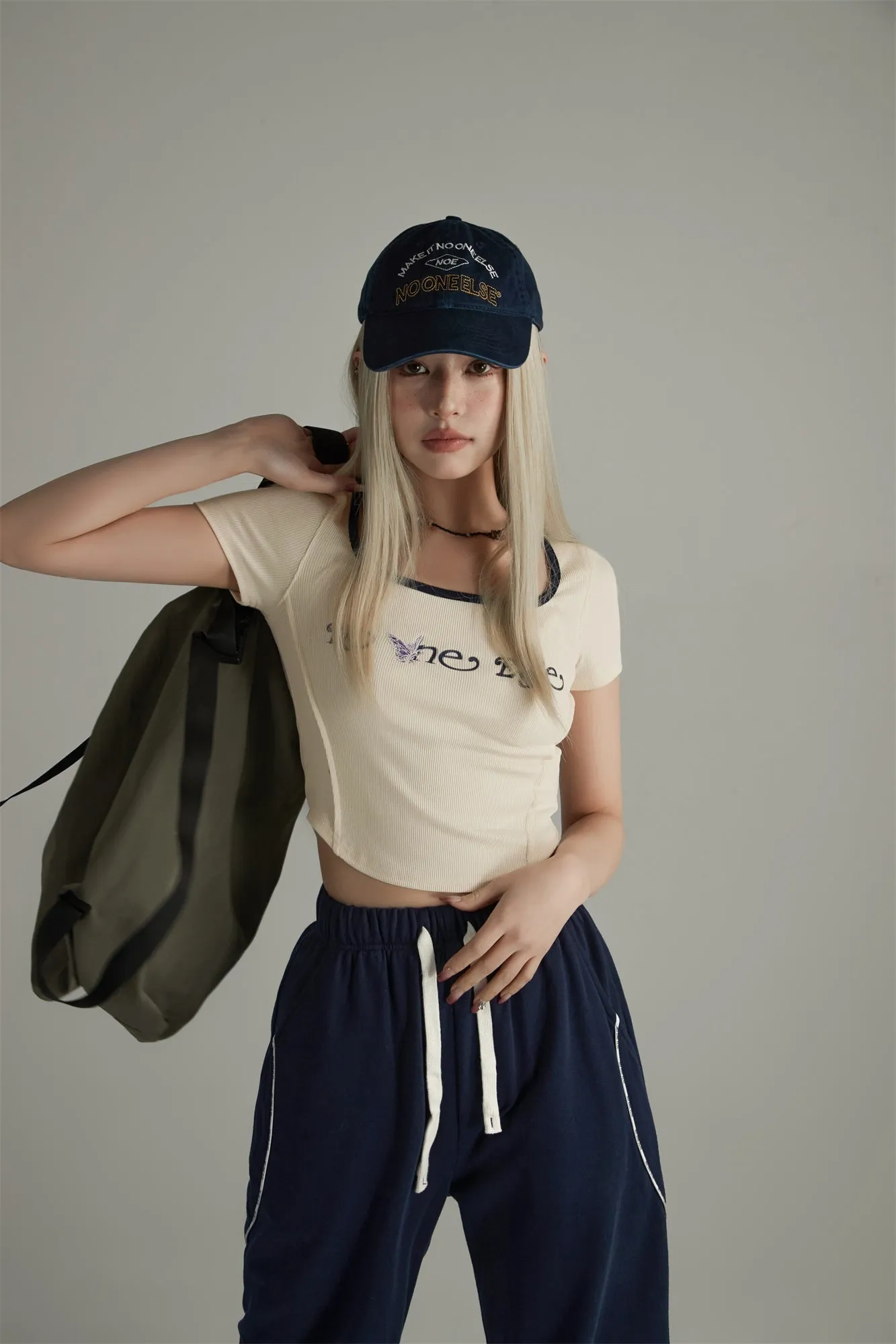 U-Neck Butterfly Cropped T-Shirt