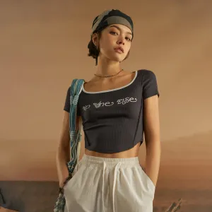 U-Neck Butterfly Cropped T-Shirt