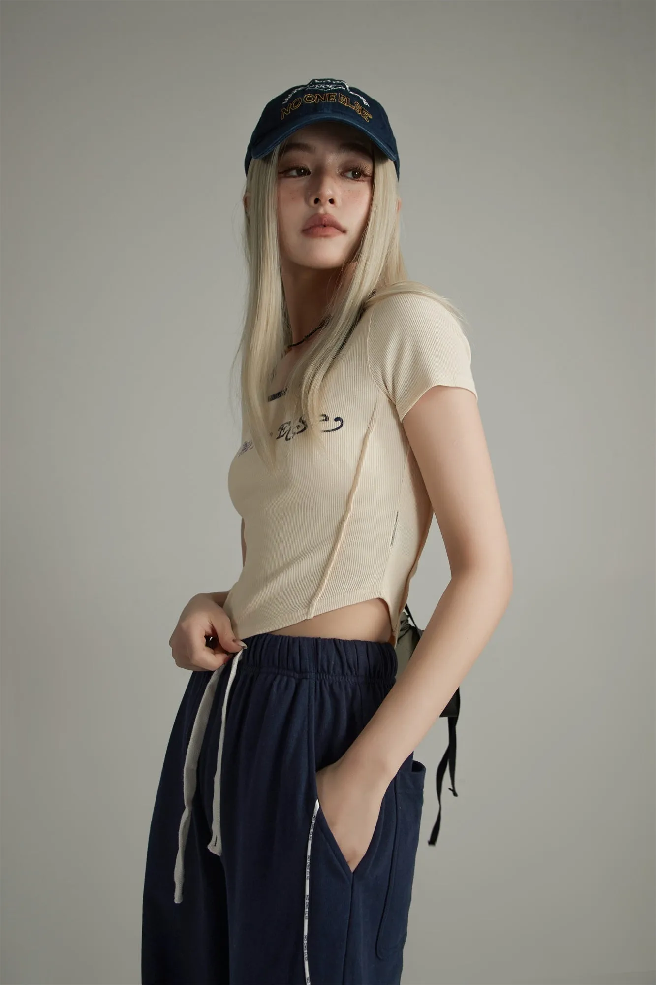 U-Neck Butterfly Cropped T-Shirt