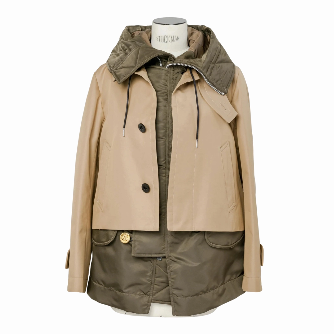 Hooded Cotton Gabardine Jacket Adjustable Cuffs