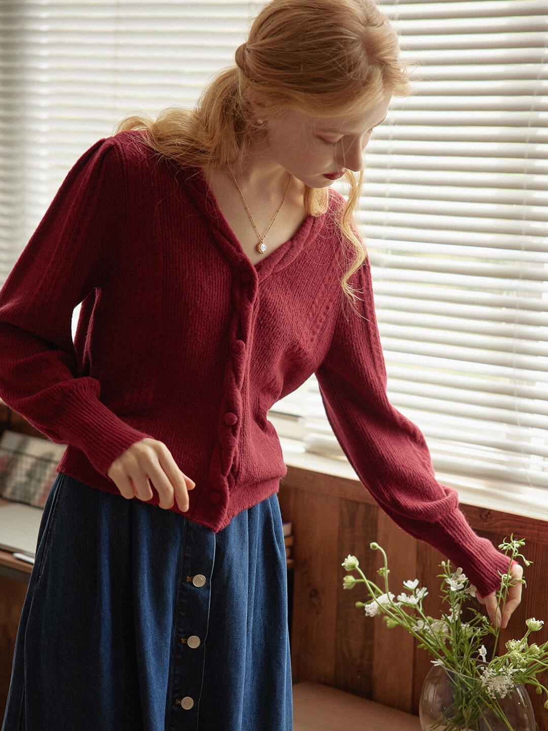 Seasonal Layered ??Final Sale??Ava Vintage Style Cable Red Knit Cardigan