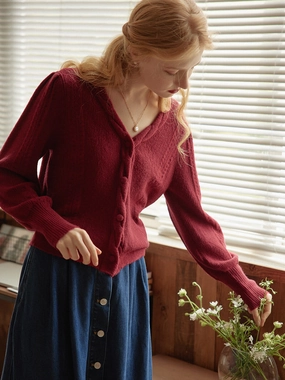 Seasonal Layered ??Final Sale??Ava Vintage Style Cable Red Knit Cardigan